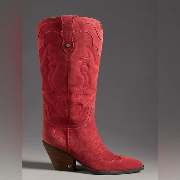 NEW! Sam Edelman James Wide Calf Western Boot Red Suede - Wide Sizes Only 🏠 - Picture 2 of 10